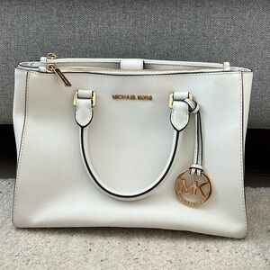 Michael Kors Sutton White Saffiano Leather Satchel Handbag Large